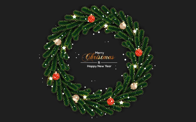 Boldog karácsonyi koszorú dekoráció elszigetelt színes háttér fenyő ágak és a labdát