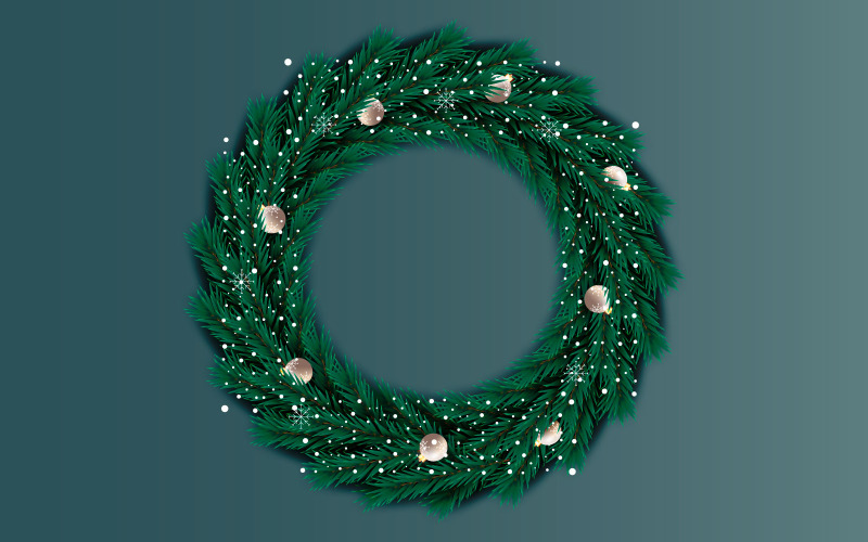Çam dalı ve toplarla renkli arka planda izole edilmiş süslemeli Noel çelengi