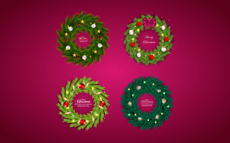 Çam dalı ve yıldız ile renkli arka planda süslemeli Noel çelengi