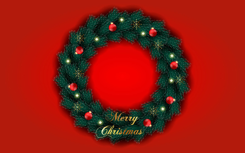 Corona de feliz Navidad con adornos aislados sobre fondo de color con ramas de pino