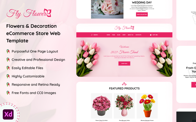 Fly Flower - Sito Web di eCommerce Plantation Nursery Layout di una pagina
