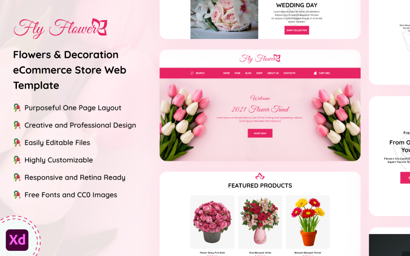 Fly Flower - Webvorlage für den E-Commerce-Shop für Blumen und Dekoration