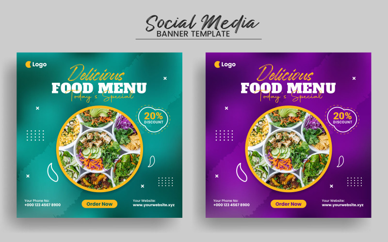 Ízletes ételek menü Social Media Promóciós Szalagsablon és Web Banner