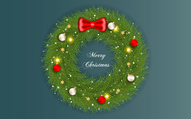 Merry Christmas krans met versieringen op kleur achtergrond met ballen