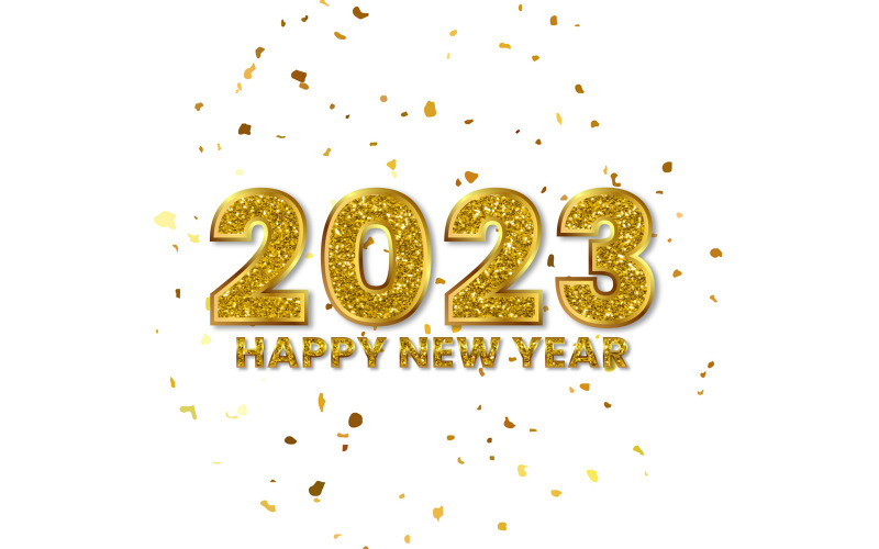 Altın konfeti arka plan konsepti ile mutlu yıllar 2023 tasarımı
