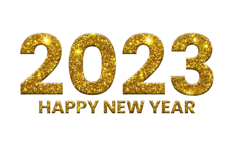 Arany csillogó boldog új évet 2023 szövegeffektus design