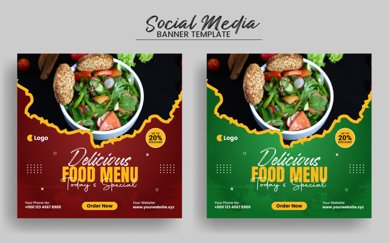 创意美味的食物菜单和餐厅社交媒体帖子横幅模板