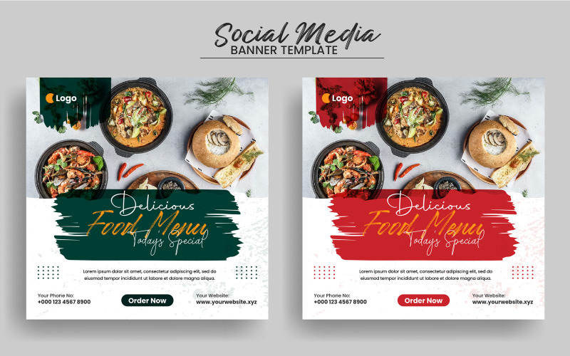 Delizioso menu cibo promozione sui social media e modello di progettazione di banner post
