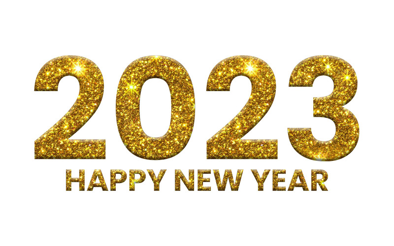 Frohes neues Jahr 2023 Texteffektdesign mit goldenem Glitzer