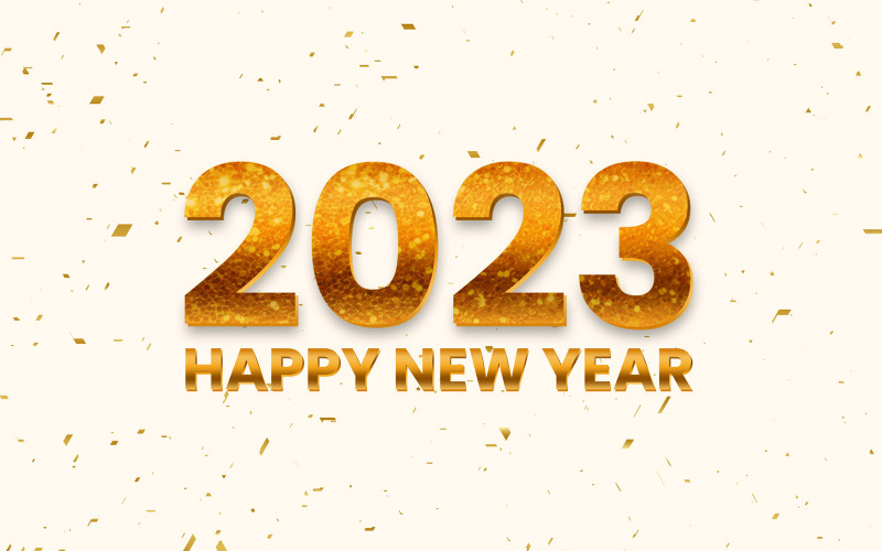 Güzel ve gerçekçi yeni yılınız kutlu olsun 2023 konfeti arka planlı altın 3d elementler