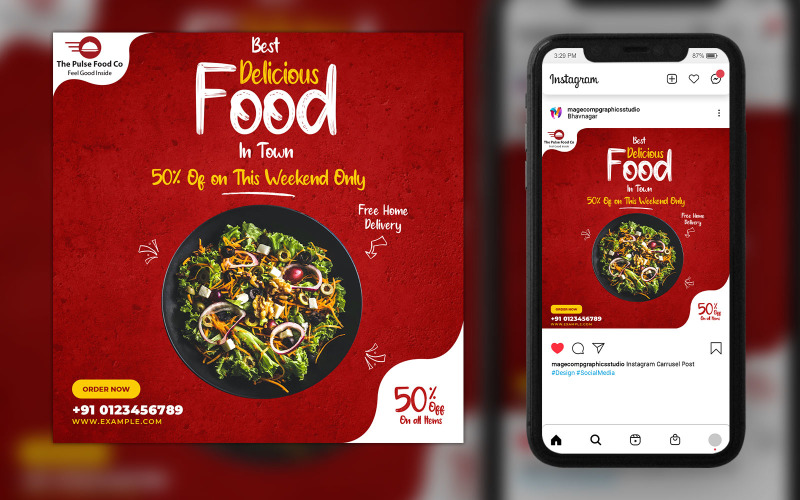 Instagram 和 Facebook 的食品和餐厅社交媒体发布模板设计