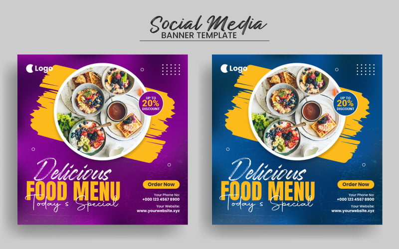 Modèle de conception de bannière Web et de promotion de médias sociaux de menu de nourriture délicieuse