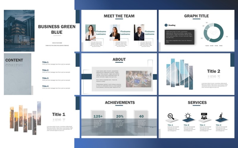 Moderní minimální šedá modrá zelená obchodní šablona PowerPoint