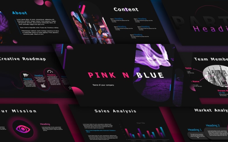 Nowoczesny Różowy Fioletowy Niebieski Noc Theme Szablon PowerPoint
