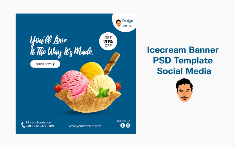 PSD шаблон поста с мороженым для социальных сетей
