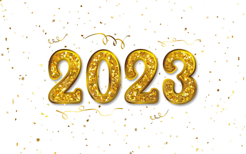 Zlatý třpyt šťastný nový rok 2023 design s konfetami pozadí konceptu