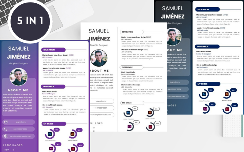 Modèle de CV de Samuel Jimenez avec lettre de motivation créatif, professionnel et complet | A4