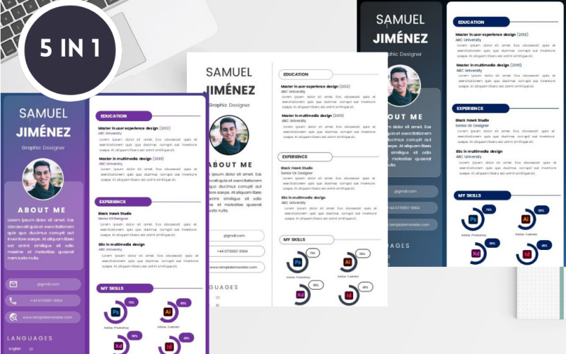 Modelo de Currículo de Samuel Jimenez com Carta de Apresentação criativa, profissional e completa | A4
