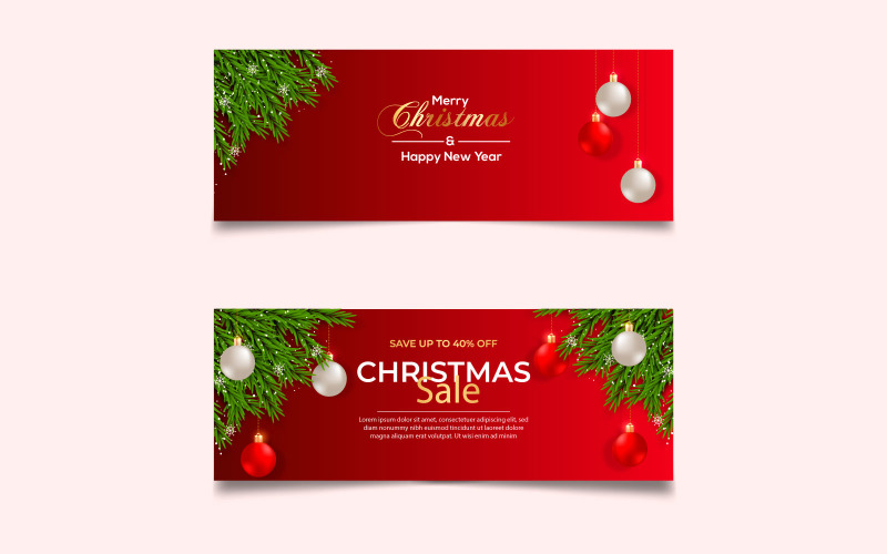 圣诞节庆典社交媒体封面模板和带松枝的圣诞特卖