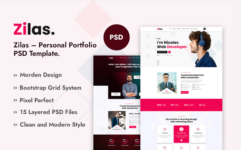 Zilas – PSD-шаблон особистого портфоліо