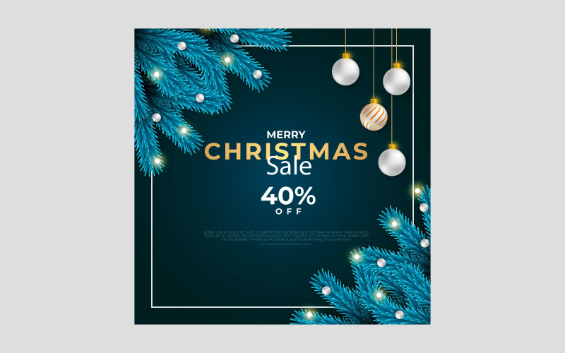 Post di vendita di Natale sui social media post decorazione con palla di Natale e ramo di pino