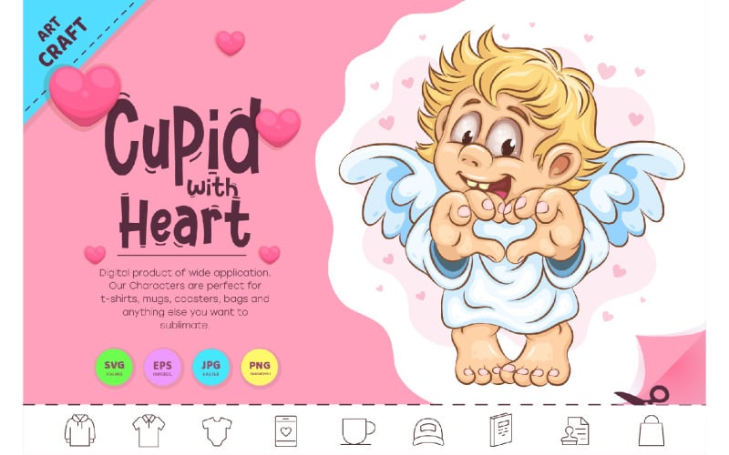 Cupido del fumetto con il cuore. Clipart