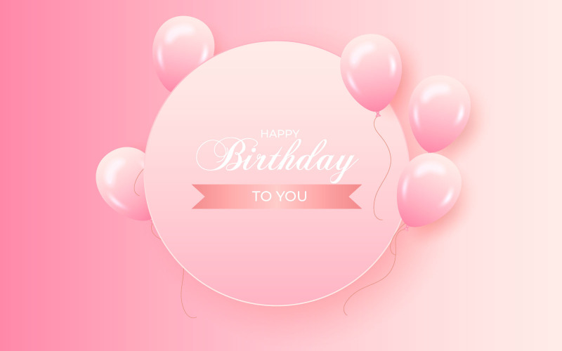 Disegno del modello vettoriale di auguri di compleanno. Testo di buon compleanno con palloncino rosa