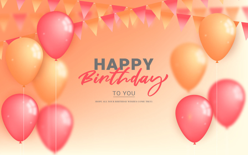 Diseño de plantilla vectorial de felicitación de cumpleaños. Texto de feliz cumpleaños con globo