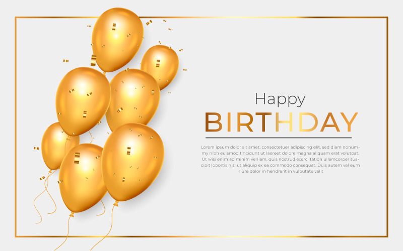 Diseño de plantilla vectorial de felicitación de cumpleaños. Texto de feliz cumpleaños y globo dorado.