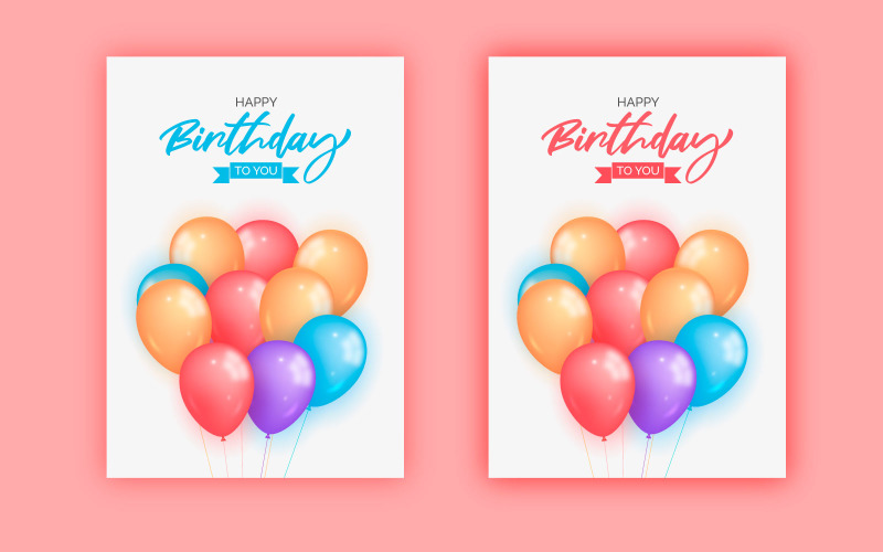 Projekt szablonu wektora powitania urodzinowego. Tekst z okazji urodzin z wielobarwnymi balonami