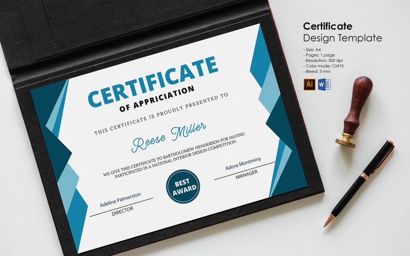 Šablona vytištěného certifikátu uznání