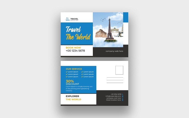 Colorful Modern Creative Dream Holiday Destinations Brush Effect Travel Postcard Design Template