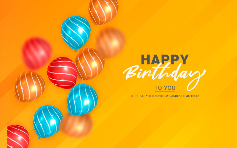 Design de banner de parabéns de feliz aniversário com balões e conceito de feriado de festa