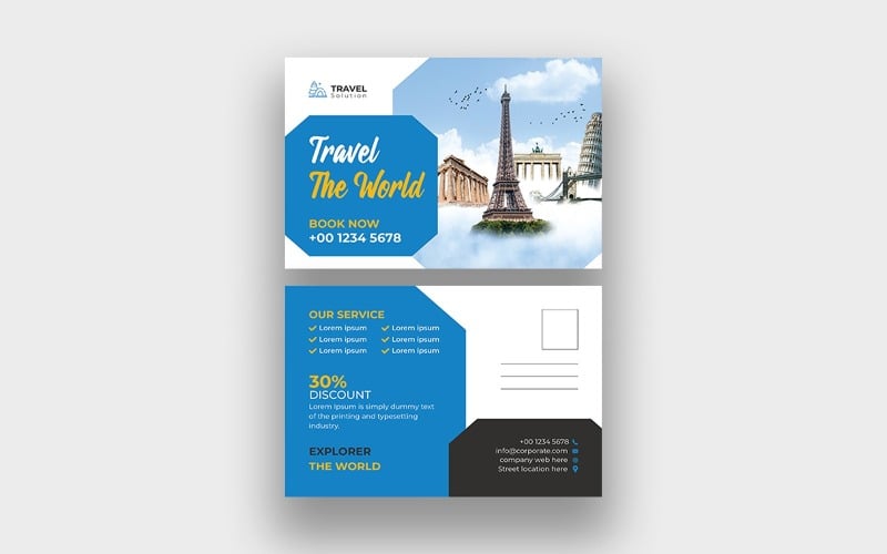 Modelo de Design de Cartão Postal de Viagem Moderno