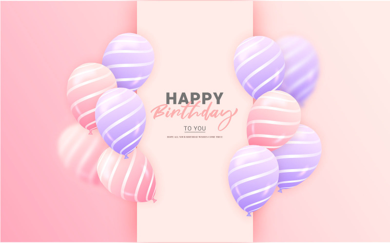 Design de banner de parabéns de feliz aniversário com conceito de plano de fundo de aniversário de balões coloridos