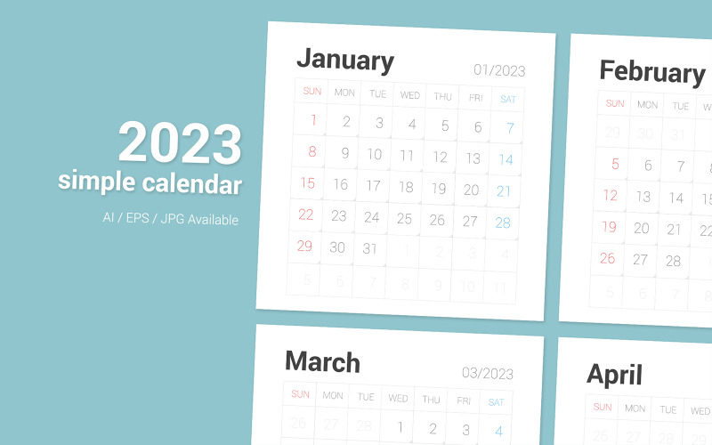 Простой календарь на 2023 год [воскресенье] - TemplateMonster