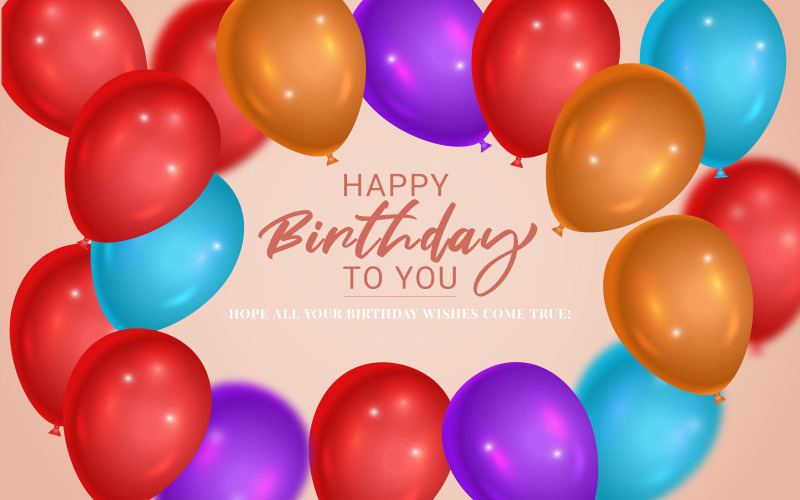 Birthday congratulations template design with Colorful balloons concept