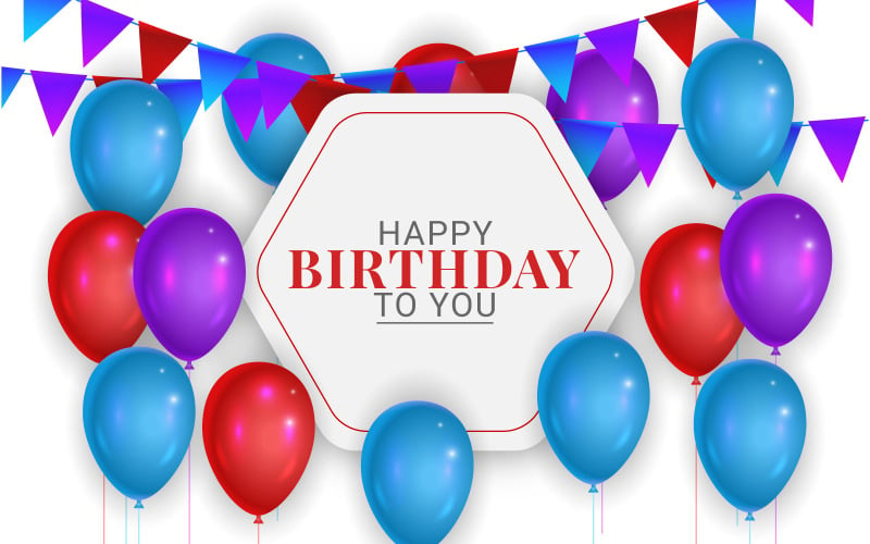 Feliz aniversário parabéns bannert design com fundo de aniversário de balão colorido