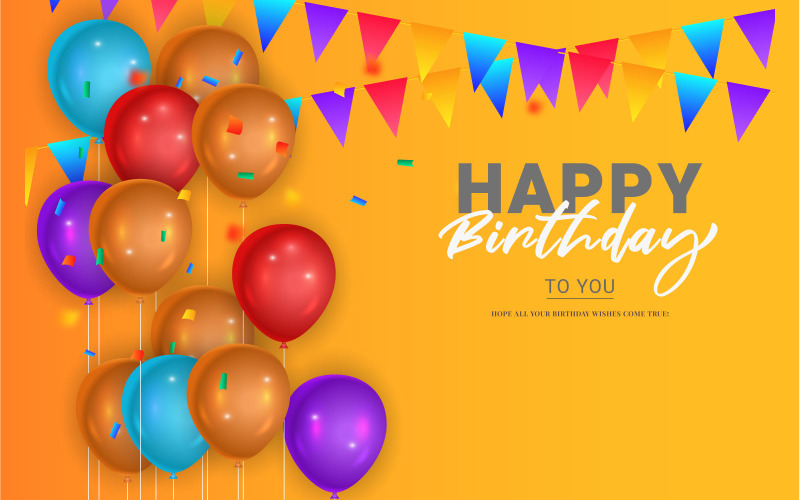 生日祝贺模板设计与彩色气球生日