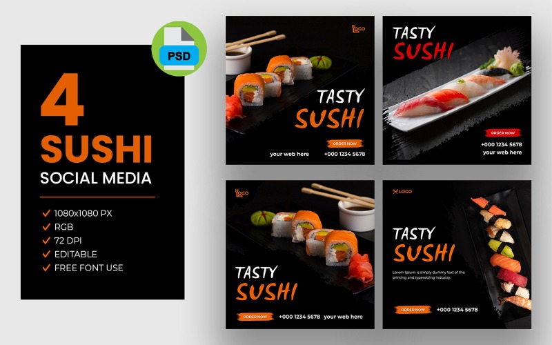 Balíček sociálních sítí sushi menu