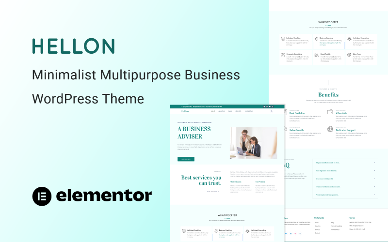 Hellon - Minimalistiskt mångsidigt helt responsivt WordPress-tema för företag