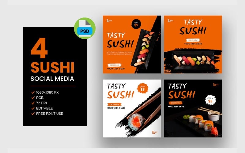 Japanese sushi menu social media bundle