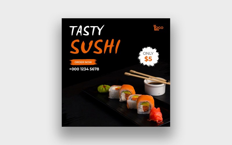 Modelo de postagem de mídia social de comida de sushi
