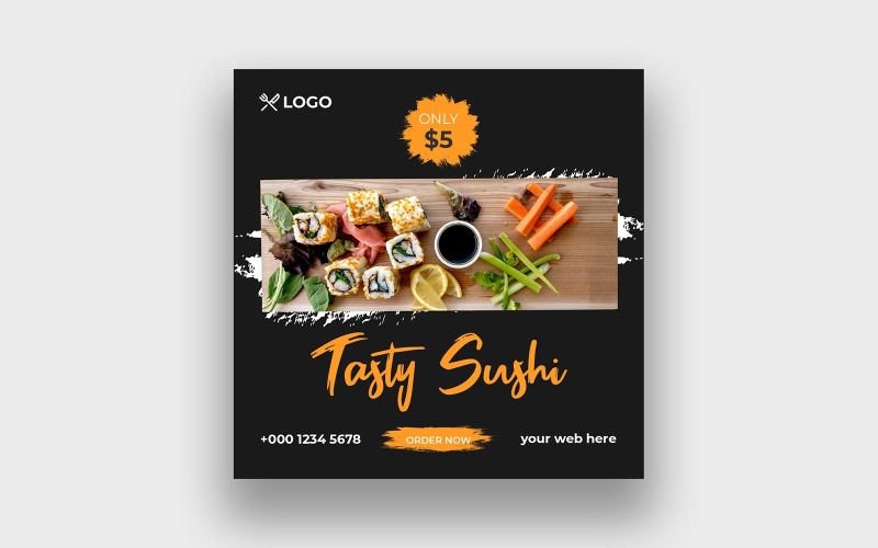 Plantilla de publicación de redes sociales de comida de restaurante de sushi