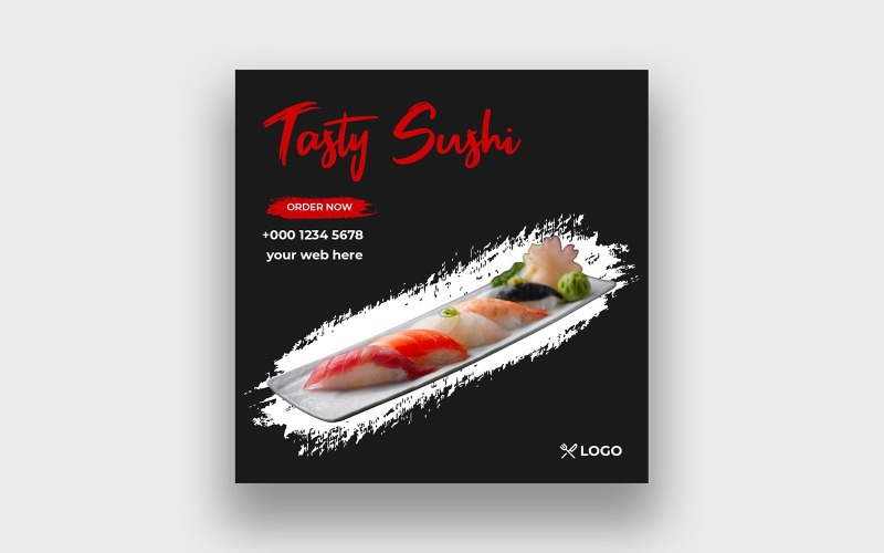 Post de mídia social de comida de restaurante de sushi