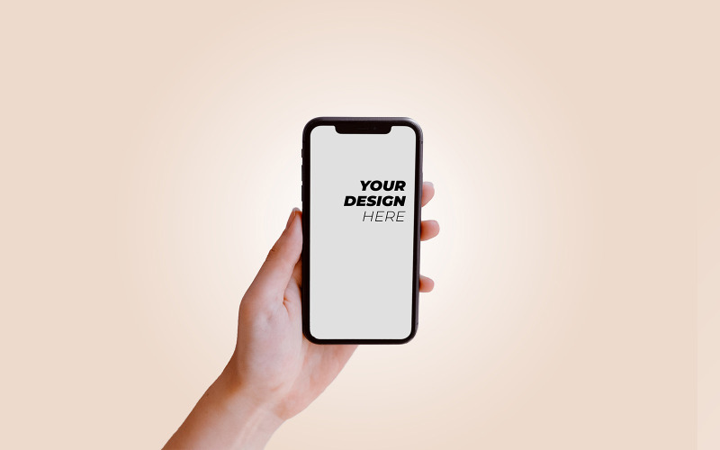 Mão segurando modelo de PSD de modelo de iPhone