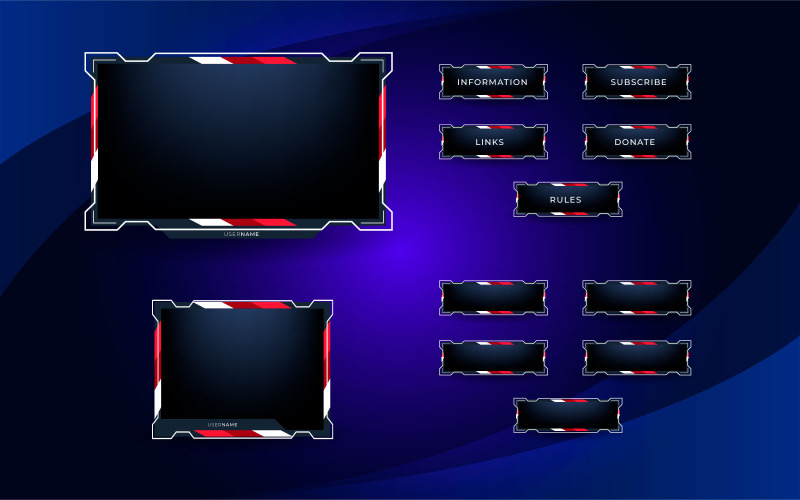 Pacchetto overlay stream Twitch che include overlay facecam, pannello twitch