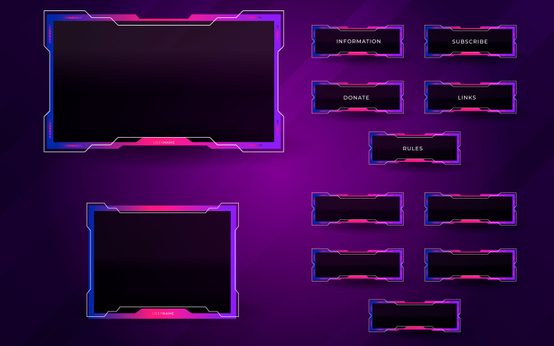 Překryvný balíček Twitch stream včetně designu překrytí facecam, offline, twitch panelů