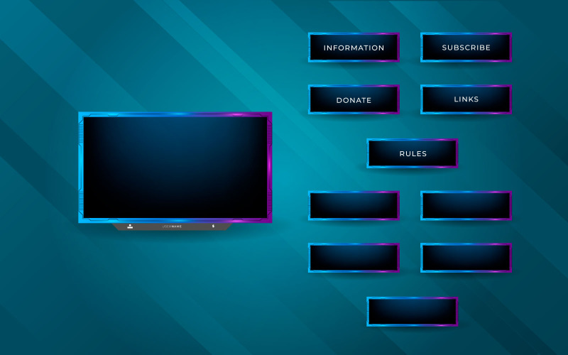 Překryvný balíček živého streamu Twitch včetně překrytí facecam, offline, spouštění, twitch panel