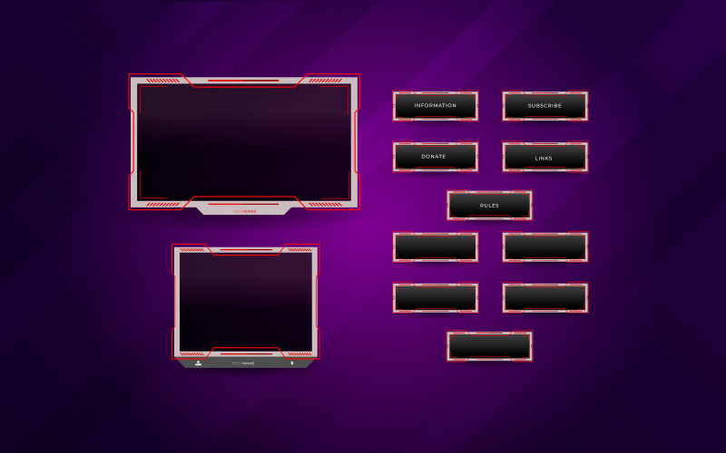 Twitch stream overlay csomag, beleértve a facecam fedvényt, offline, hamarosan indul, twitch panelt